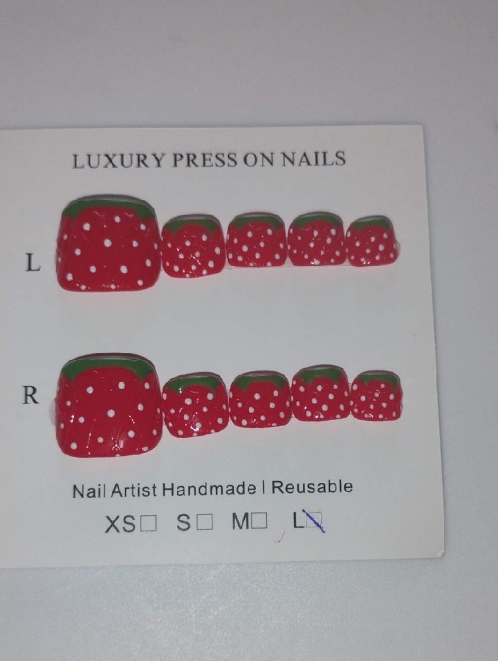 Luxury Handmade Strawberry Press-On Nails - Red & Green